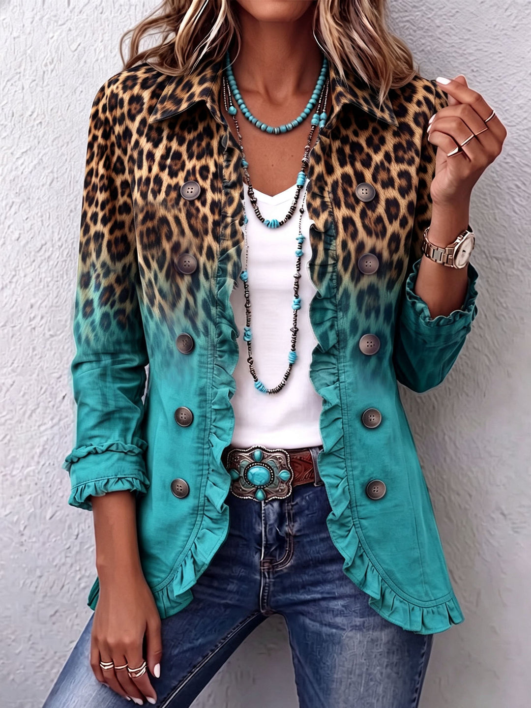 Klara | Blazerjacke mit Leoparden-Ombré und Rüschen