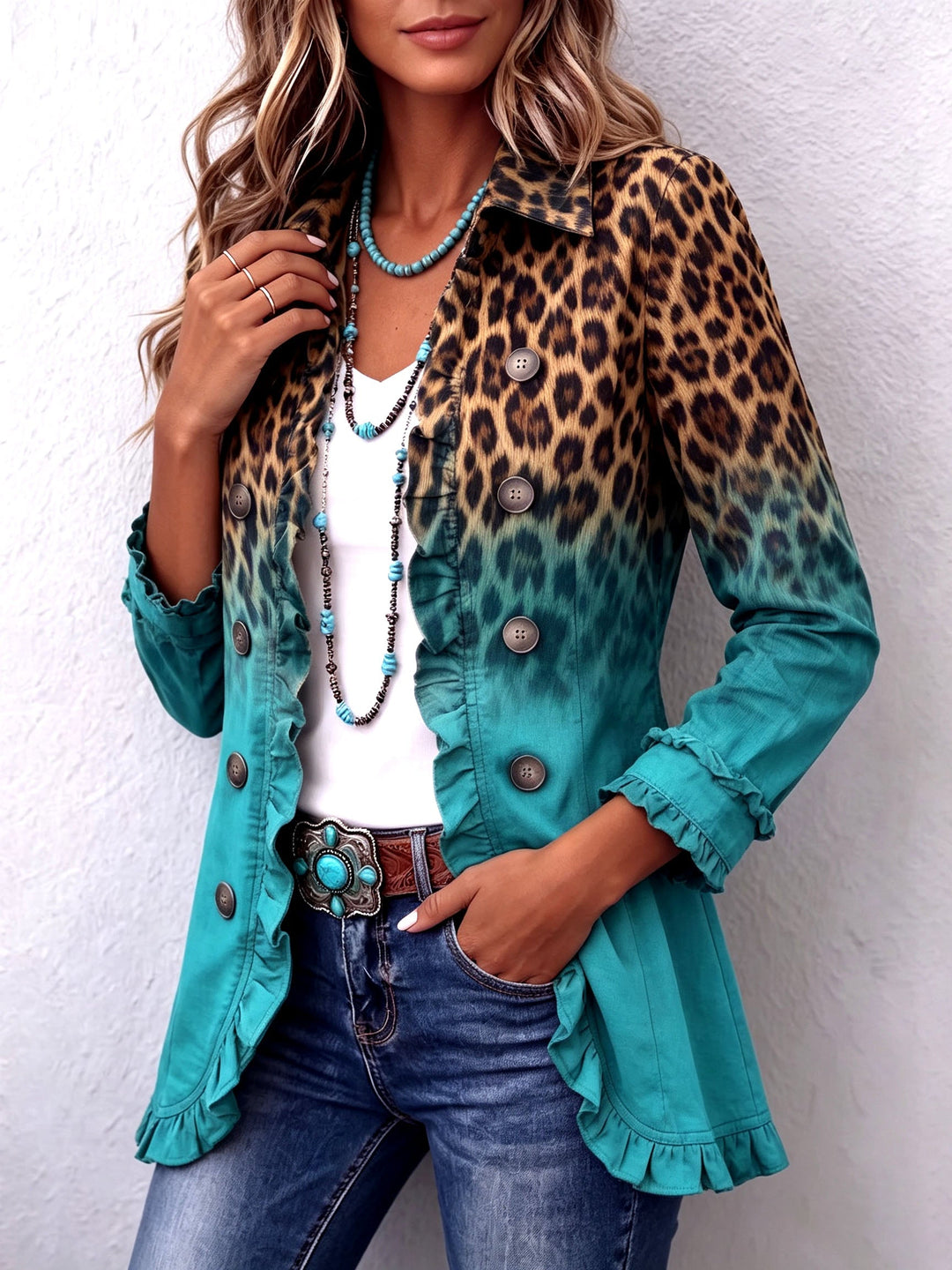 Klara | Blazerjacke mit Leoparden-Ombré und Rüschen