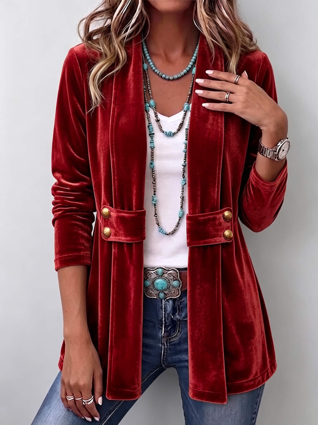 Margarete | Lange Vintage-Jacke mit Revers und Knopfdetails