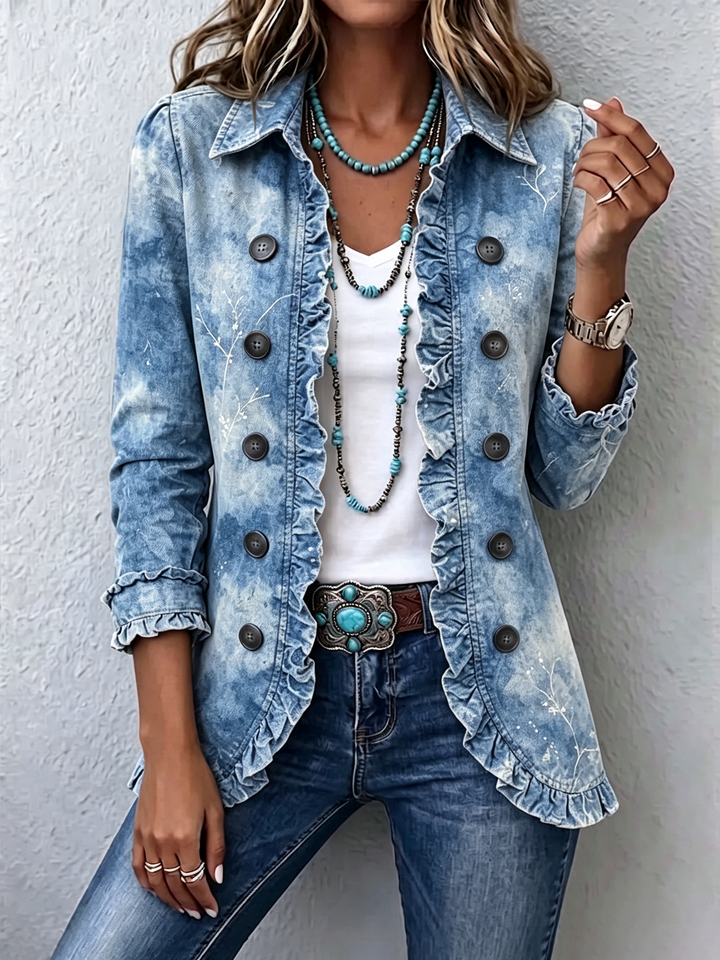 Käthe | Vintage-Boho-Jacke mit botanischem Farbverlauf und Rüschen