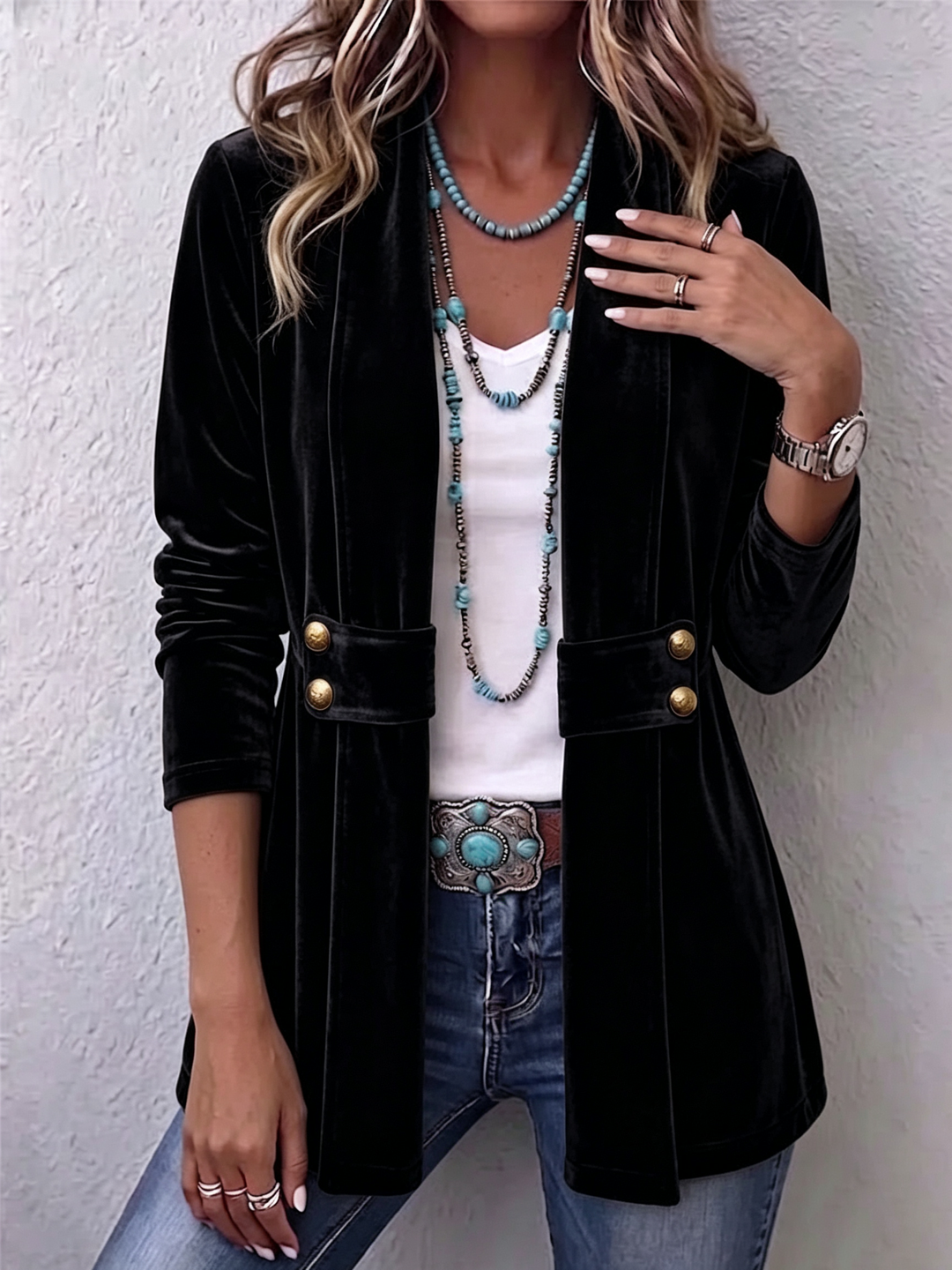Margarete | Lange Vintage-Jacke mit Revers und Knopfdetails