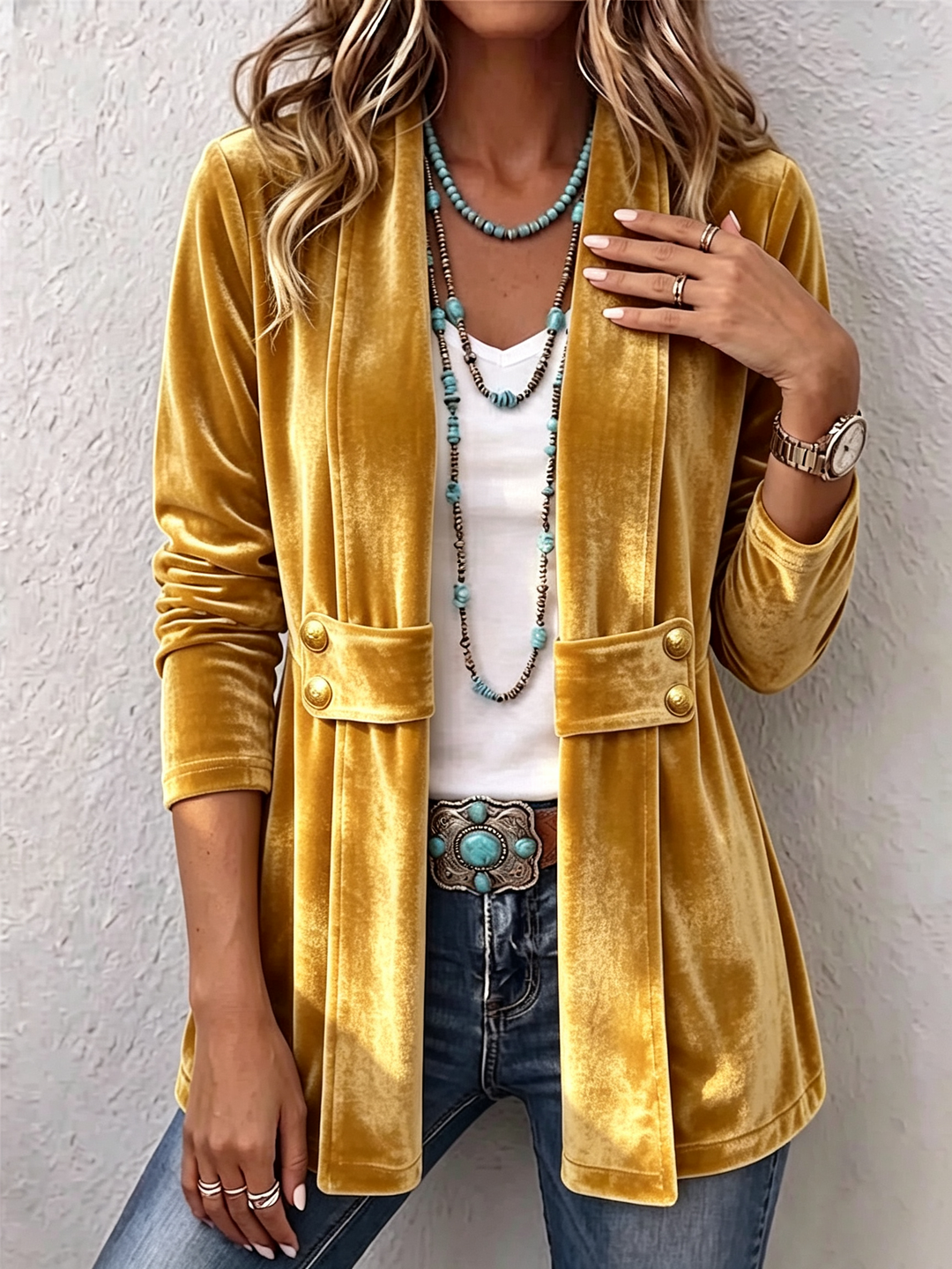 Margarete | Lange Vintage-Jacke mit Revers und Knopfdetails