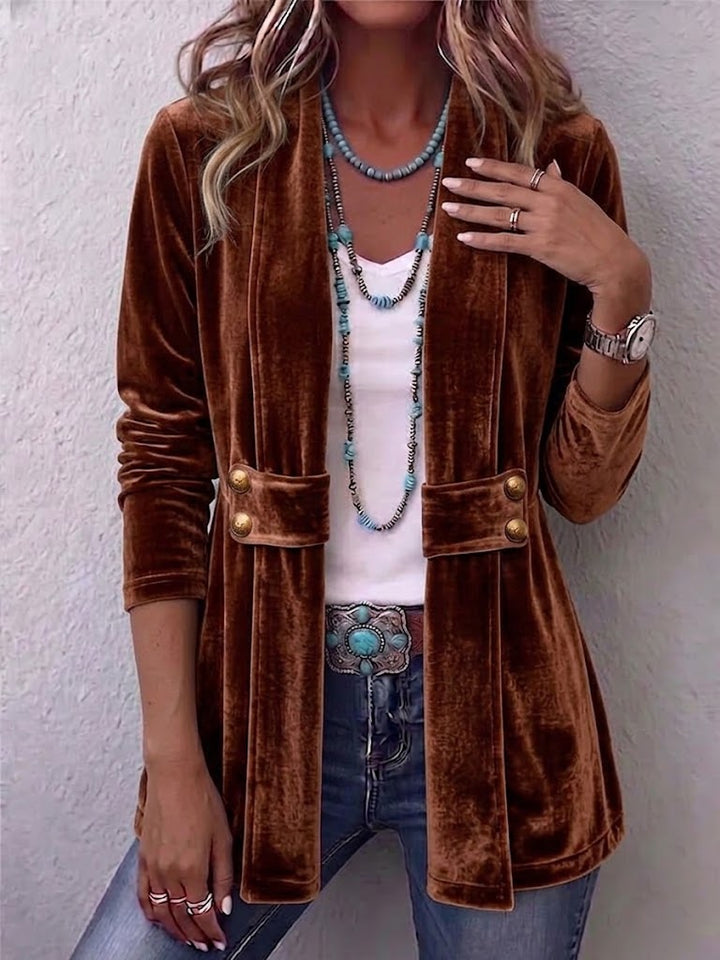 Margarete | Lange Vintage-Jacke mit Revers und Knopfdetails