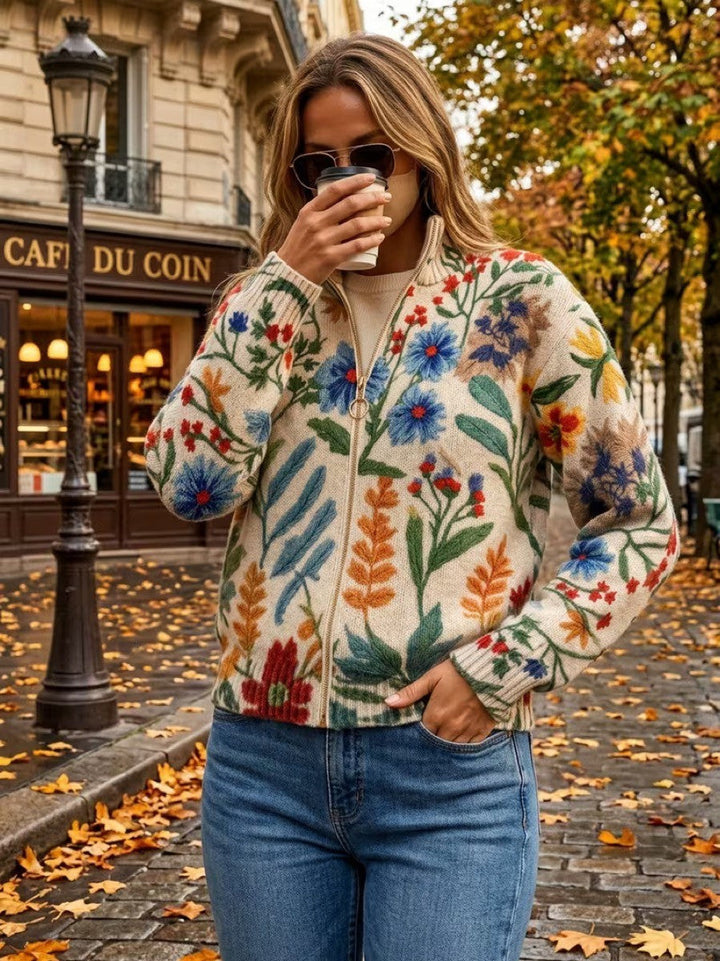 Heike™ | Cardigan mit Folklore-Blumen