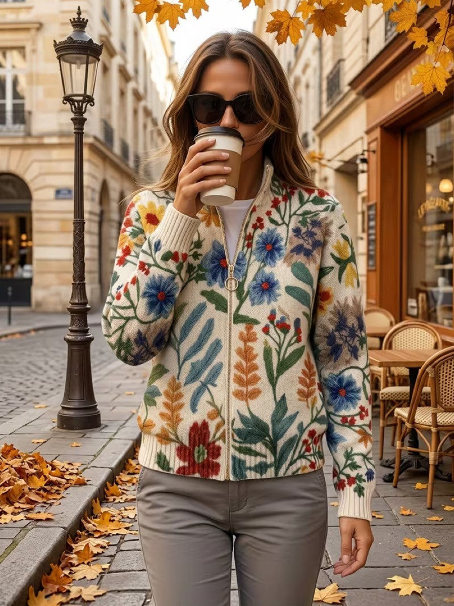 Heike™ | Cardigan mit Folklore-Blumen